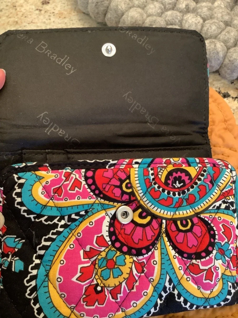 Vera Bradley Quilted Paisley Fold-Over Wallet Clutch - Black Multicolor - Picture 4 of 4